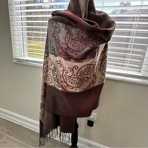 Chic Paisley Shawl Wrap in Red, Burgundy and Brown